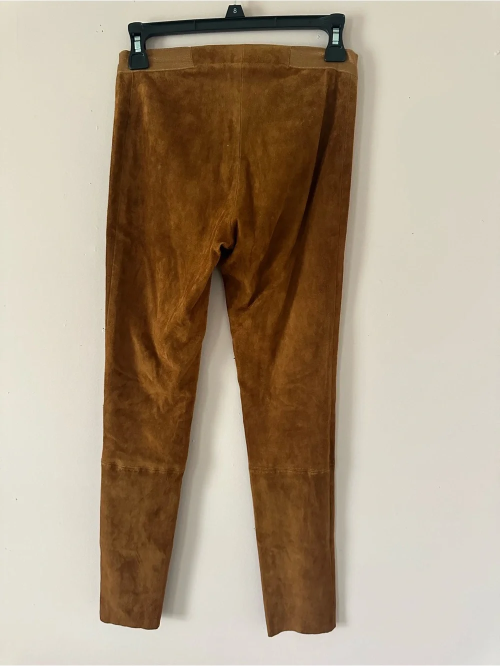 Alice + Olivia Chestnut Brown lamb skin Suede fitted pants leggings zipper front - Picture 6 of 6